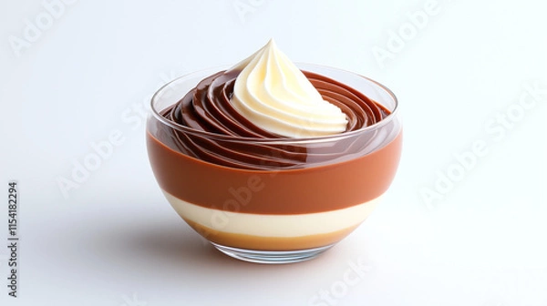 Fototapeta  Layered chocolate and vanilla mousse dessert in glass