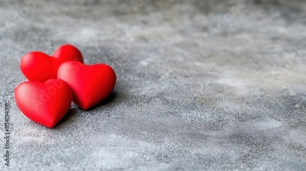 Fototapeta Three Heart-Shaped Objects on Textured Gray Background for Valentine's Day