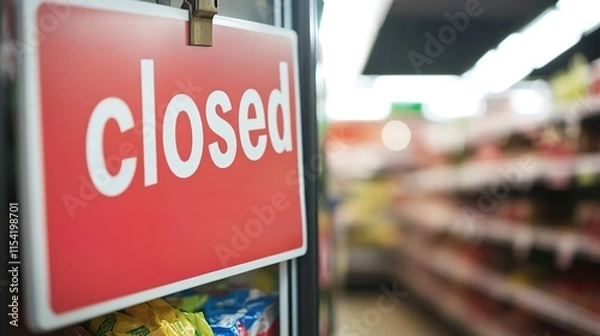 Fototapeta Sign hangs prominently, indicating store closure amidst empty sh