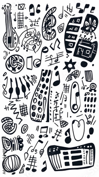 Fototapeta Doodle Music Instruments Background Design.