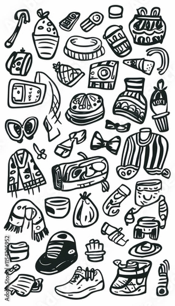 Fototapeta Hand-drawn everyday objects; lifestyle doodles; background white; website design.