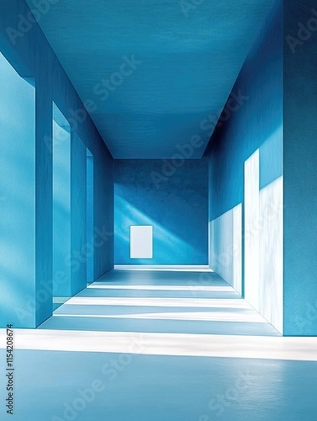 Obraz Empty Room with Blue Walls and White Floors