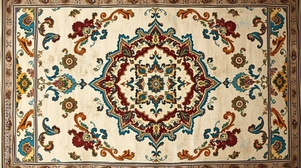 Obraz Intricate Persian Carpet Texture with Vibrant Colors and Detailed Patterns