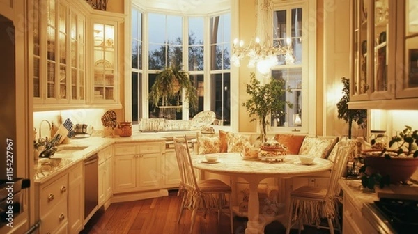 Fototapeta Cozy and Elegant Kitchen with Natural Light and Comfortable Seating