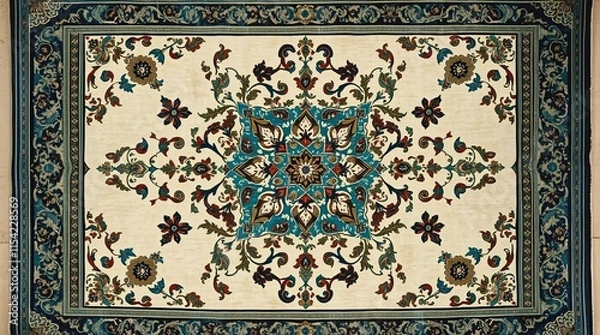 Obraz Intricate Persian Carpet Texture with Vibrant Colors and Detailed Patterns