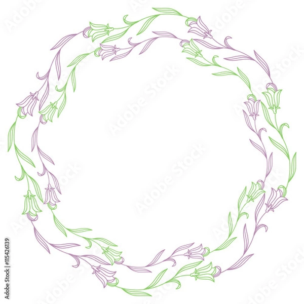 Obraz Elegant color round frame with bluebells. Design element for advertisements, flyer, web, wedding and other invitations or greeting cards.Vector clip art.