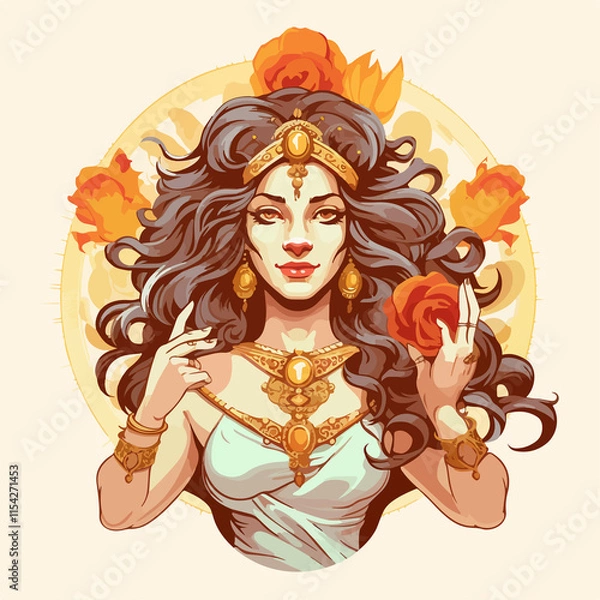Fototapeta Powerful Goddess Durga with Lion Isolated Vector Illustration