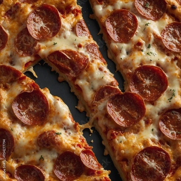 Fototapeta A slice of cheesy pepperoni pizza, isolated on a transparent background.