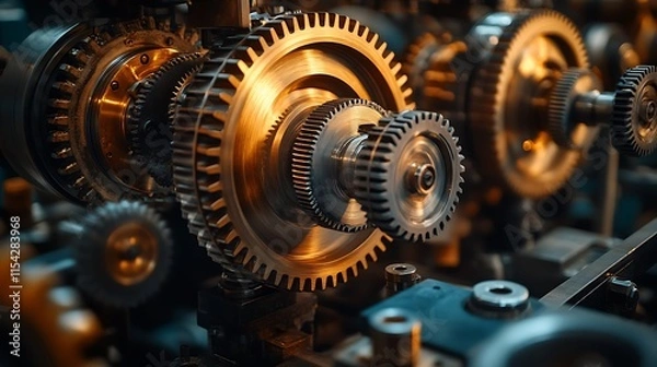 Fototapeta Interlocking Gears Precision Machine Industrial Components
