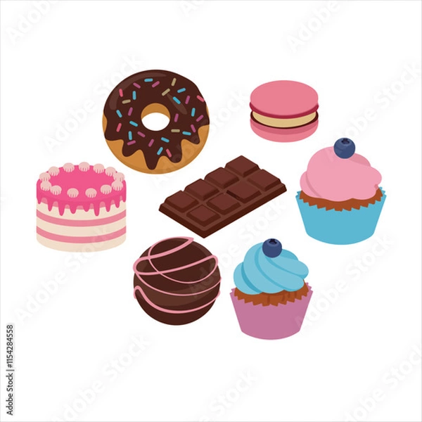 Obraz Vector set of delicious dessert foods