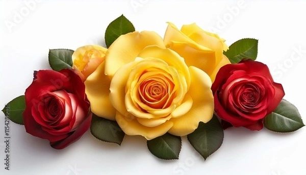 Fototapeta yellow and red rose flowers on white background