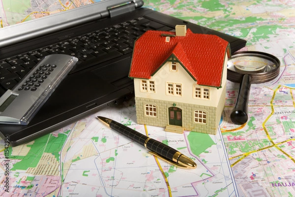 Obraz Miniature house on map