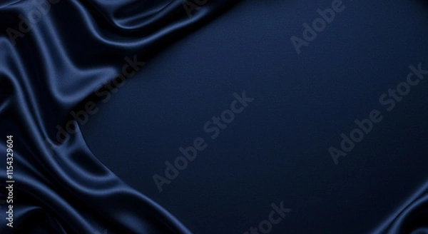 Fototapeta Navy blue silk satin . Silky shiny  fabri c Dark luxury background with space for design. Banner Wide Long Panoramic Empty Flat lay top view 
