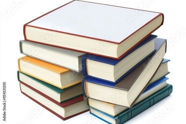 Fototapeta A colorful stack of books featuring various cover designs, showcasing the joy of reading and knowledge.