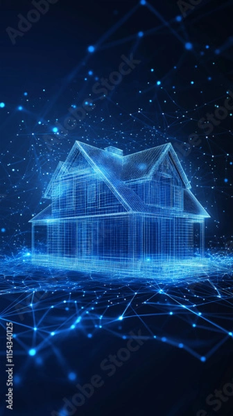 Fototapeta house building digital lines low poly wireframe ai generated vertical visual concept