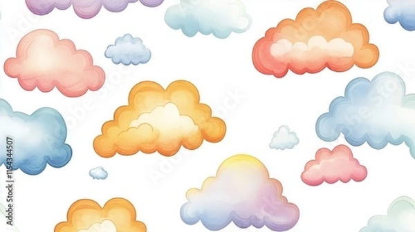 Obraz Colorful watercolor cartoon cloud pattern for children s party decorations and designs
