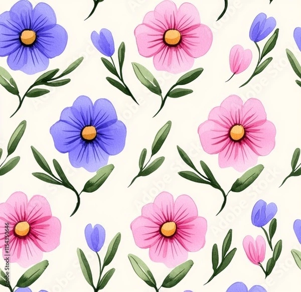 Fototapeta Smooth floral pattern with a seamless design. Blurry, trendy abstract flowers in a repeating pattern.