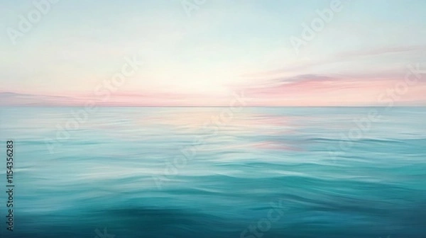 Fototapeta Serene ocean view at sunrise, showcasing calm waters and pastel skies.