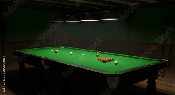 Fototapeta Snooker billiard table with cue and balls