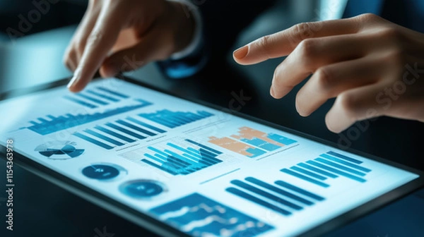 Fototapeta Business Intelligence Professional Using a Sleek Dashboard to Monitor Key Metrics and Trends Across Sales, Marketing, and Technology Performance