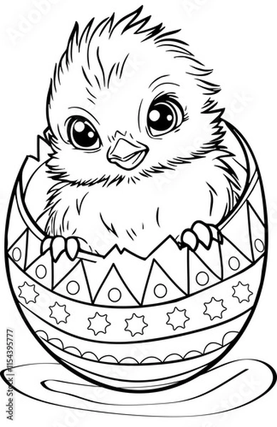 Obraz colouring page chicken sitting in an Easter egg