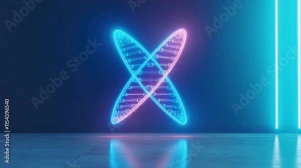 Fototapeta A vibrant, glowing graphic of an abstract design featuring intersecting curves in blue and pink against a dark background.