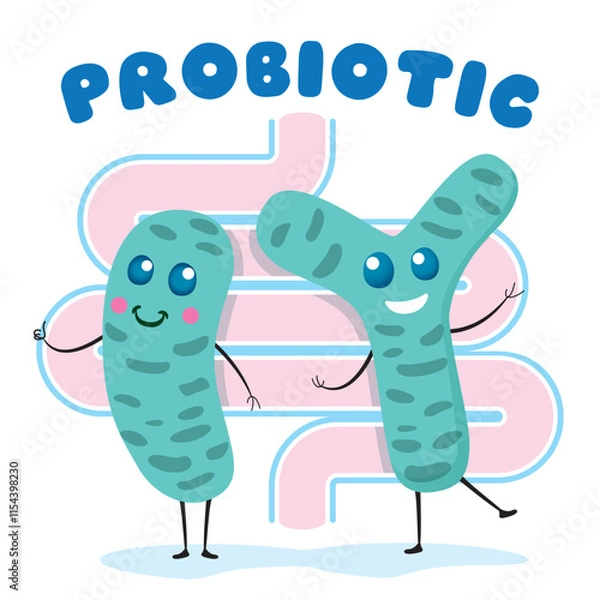 Fototapeta Illustration of a mascot of a probiotic, microorganism, good bacteria. Ideal for informative and institutional materials