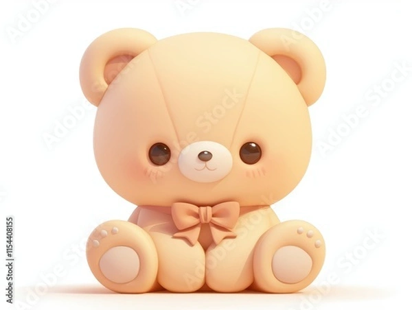 Fototapeta A cute, soft teddy bear with a bow, designed in a playful, cartoonish style.