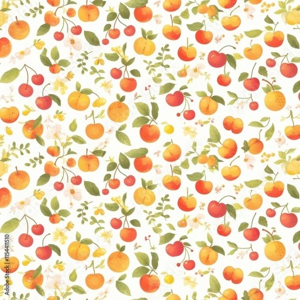 Fototapeta A vibrant pattern of fruits and flowers, ideal for textile or wallpaper design.