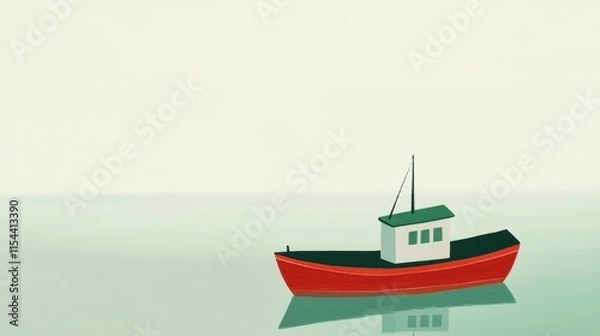 Obraz Tranquil Fishing Boat in Calm Restricted Marine Waters Under Soft Light