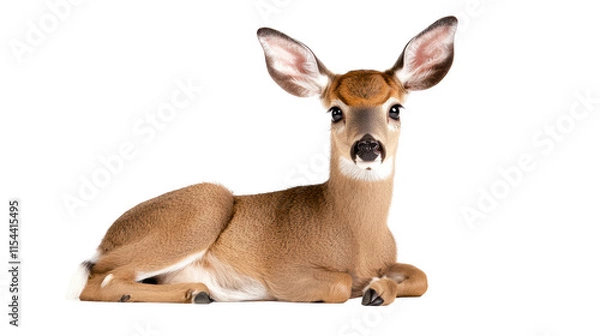Fototapeta A Peaceful Doe Silhouette Captured in a Resting Pose, Highlighted on a Smooth White Background