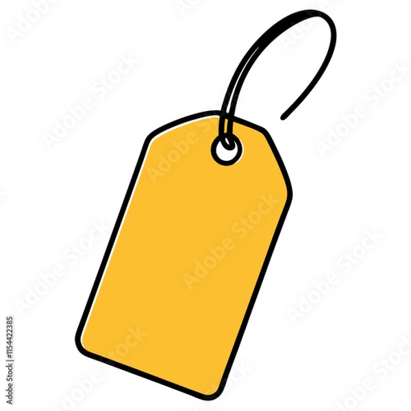 Fototapeta Minimalist yellow price tag vector, black string on white marketing design.