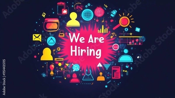 Fototapeta Human Resource Hiring Recruitment Job Assessment Management Colorful graphic representing job recruitment in modern design.