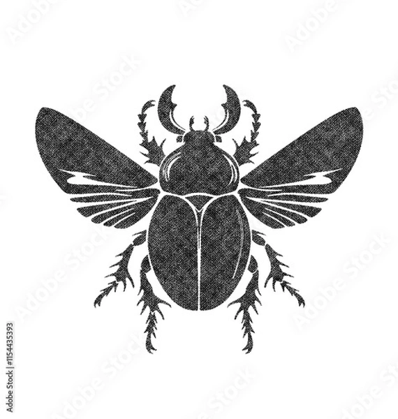 Obraz Scarab Beetle Insect Illustration on White Background in Old OverPrint Style