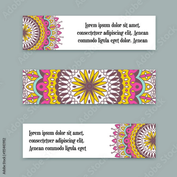Fototapeta set vector horizontal banners with colorful mandala. The national collection of headers for the site. Islam, Arabic, Indian, ottoman motifs.