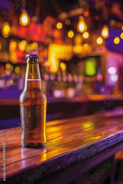 Fototapeta a bottle of beer on the background of an elite bar. for advertising purposes. for banners.