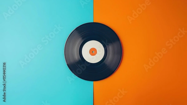 Obraz Experience a vibrant classic vinyl record set against a striking blue and orange backdrop, perfect for music lovers and dcor.