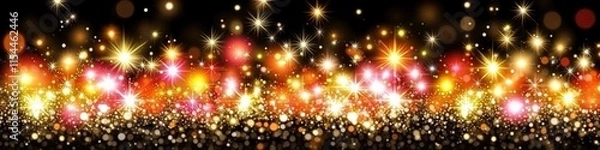 Fototapeta Sparkling Festive Background with Golden Bokeh Lights and Glittering Stars for Celebrations, New Year Parties, Holiday Events, and Joyful Festivities