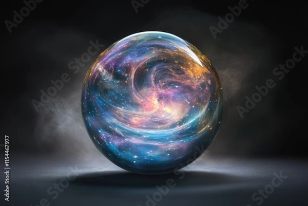 Fototapeta A crystal sphere encapsulates a swirling nebula, representing the vastness and mystery of the cosmos.