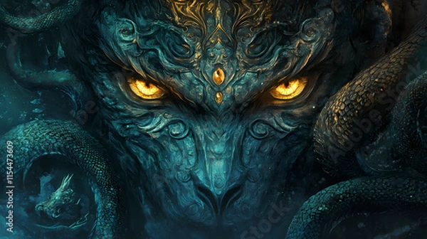 Fototapeta Draconian majesty: unveiling the ancient guardian. Draconian. Illustration