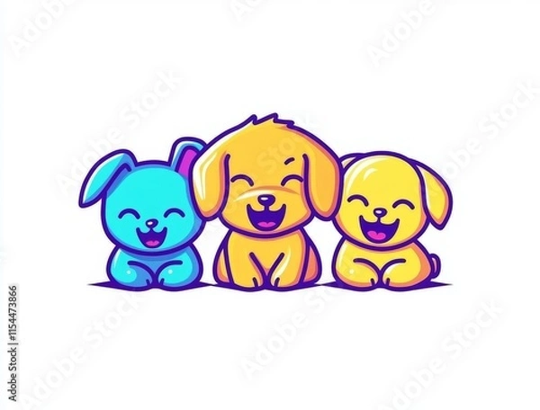 Obraz Group of isolated modern pets featuring a dog, cat, bird, and rabbit on a white background