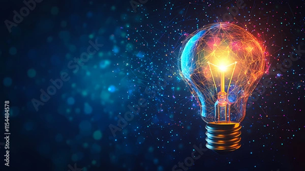 Fototapeta A glowing light bulb against a dark background, symbolizing innovation, creativity, and bright ideas. Brilliance. Illustration