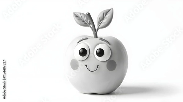 Fototapeta solitary sketch of an apple in cartoon style on white for design inspiration, animations, or branding