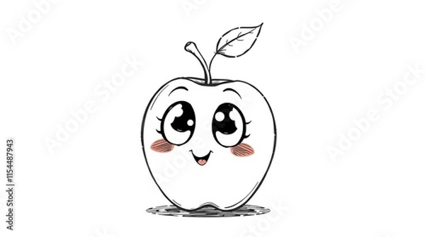 Fototapeta minimalistic apple sketch in cartoon style isolated on white for web design, social media, or marketing