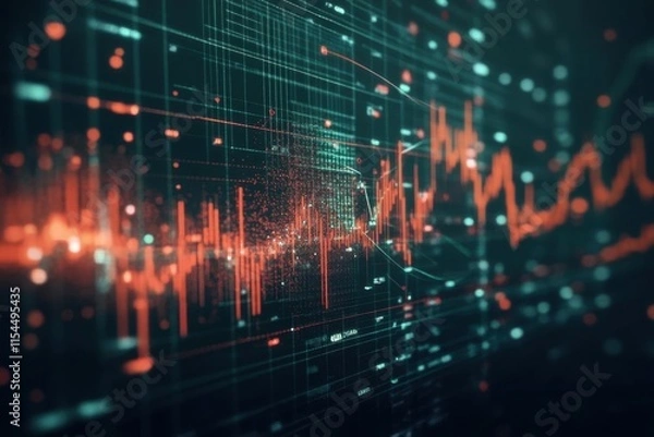 Fototapeta Abstract representation of data visualization with waveforms and lines.