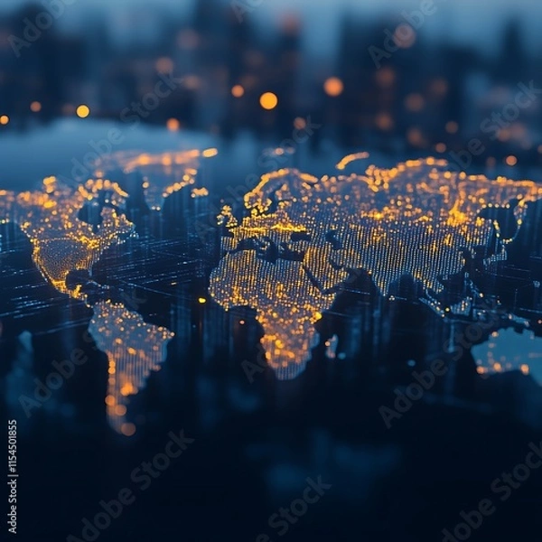 Fototapeta Illuminated World Map Showing Global Connections
