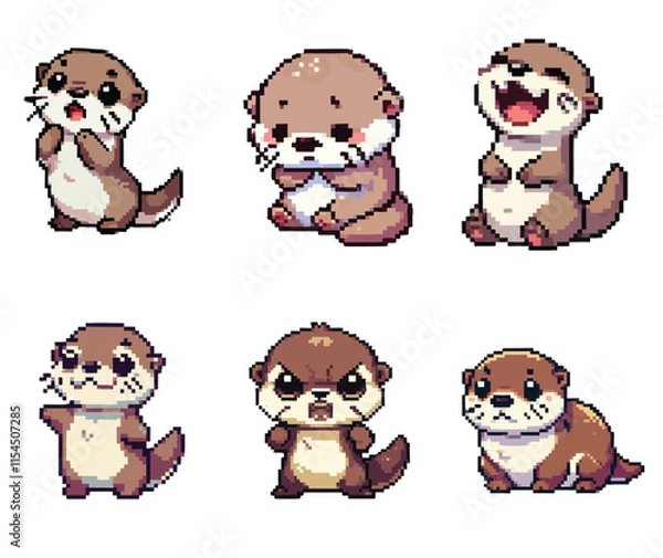 Fototapeta set collection cute expression otter pixel art vector