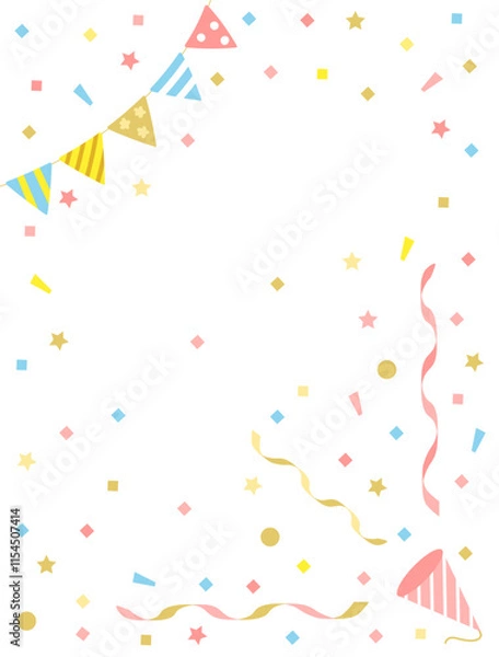 Fototapeta クラッカーとガーランドと紙吹雪　縦型バージョン