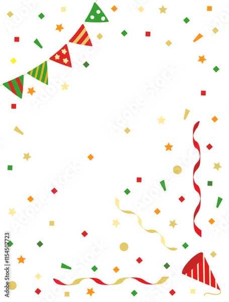 Fototapeta クリスマスカラーのクラッカーとガーランドと紙吹雪　縦型バージョン