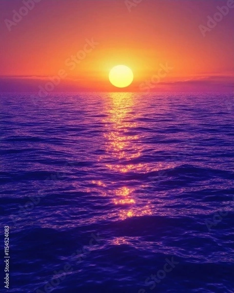 Fototapeta A serene sunset over calm ocean waters, creating a tranquil atmosphere.